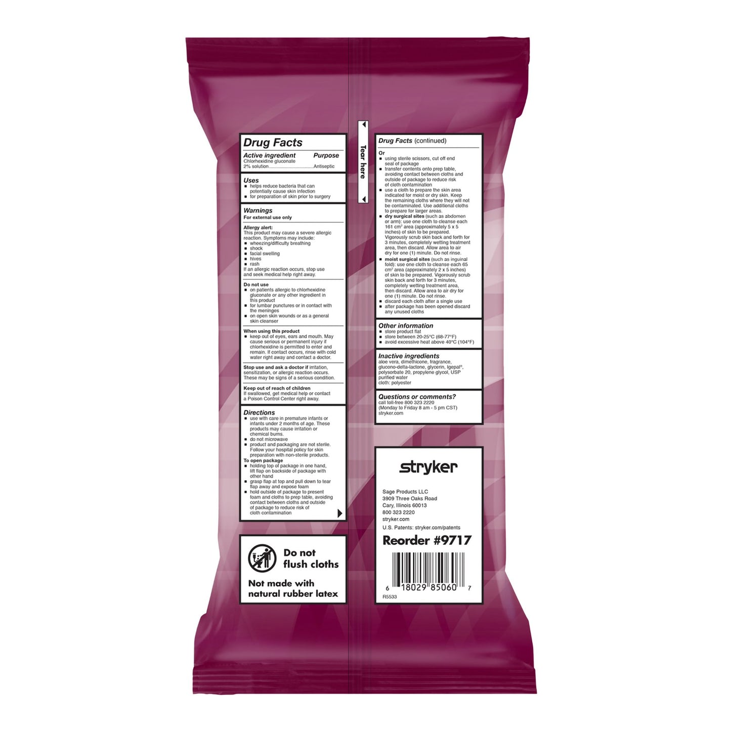 Sage® Skin Prep Wipe 6 per Pack Soft Pack 2% Strength CHG (Chlorhexidine Gluconate) NonSterile (1187746_CS)