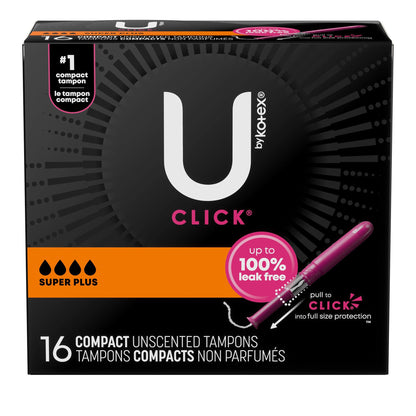 U by Kotex® Click® Tampon Super Plus Absorbency Plastic Applicator Individually Wrapped (1184200_CS)