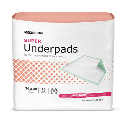 McKesson Super Disposable Underpad 30 X 30 Inch Fluff / Polymer Moderate Absorbency (1065010_BG)