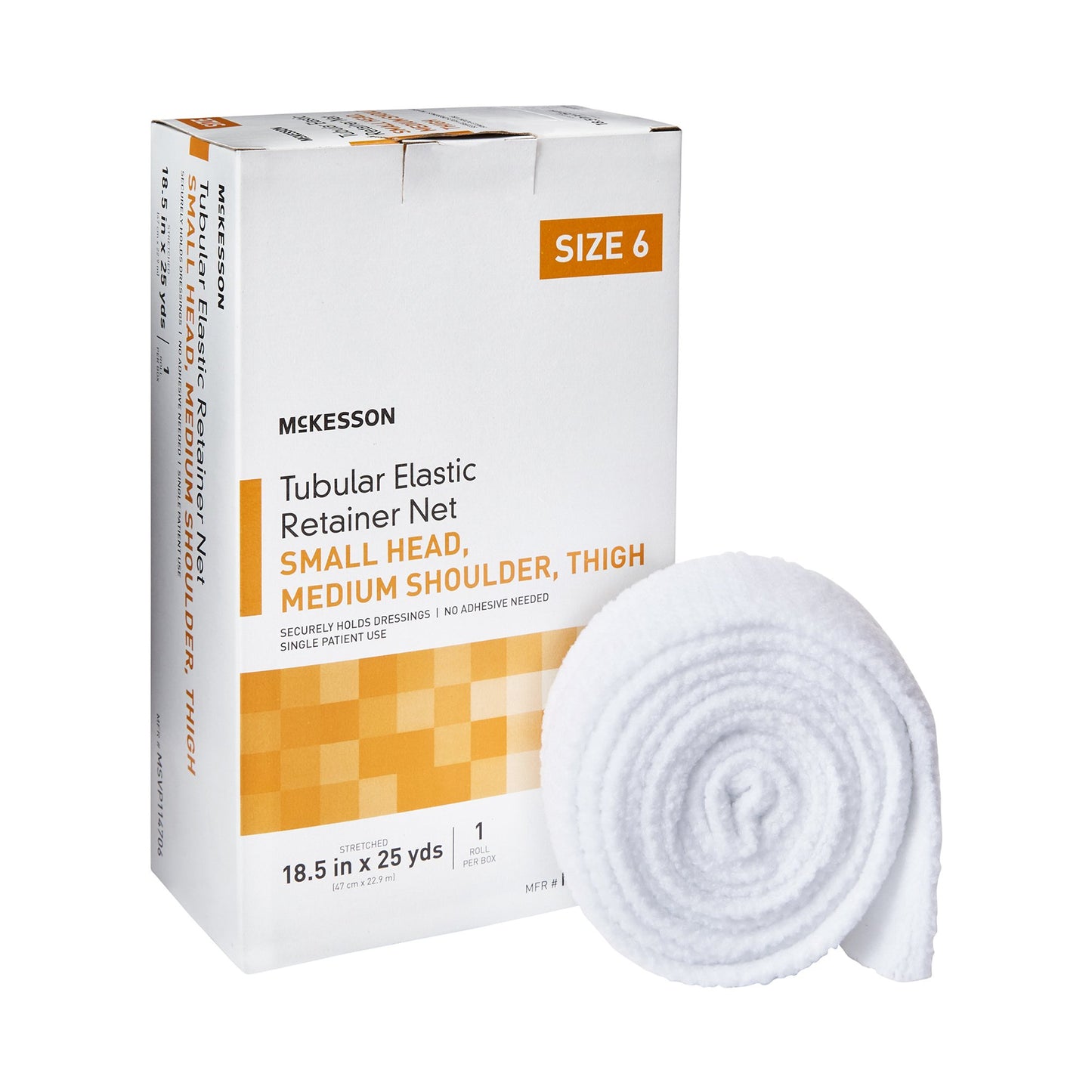 McKesson Elastic Net Retainer Dressing Tubular Elastic 18-1/2 Inch X 25 Yard (47 cm X 22.9 m) Size 6 White Small Head / Medium Shoulder / Thigh NonSterile (1113350_BX)