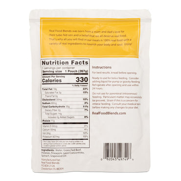 Real Food Blends® Tube Feeding Formula Beef / Potatoes / Spinach Flavor Liquid 9.4 oz. Pouch (1032563_CS)
