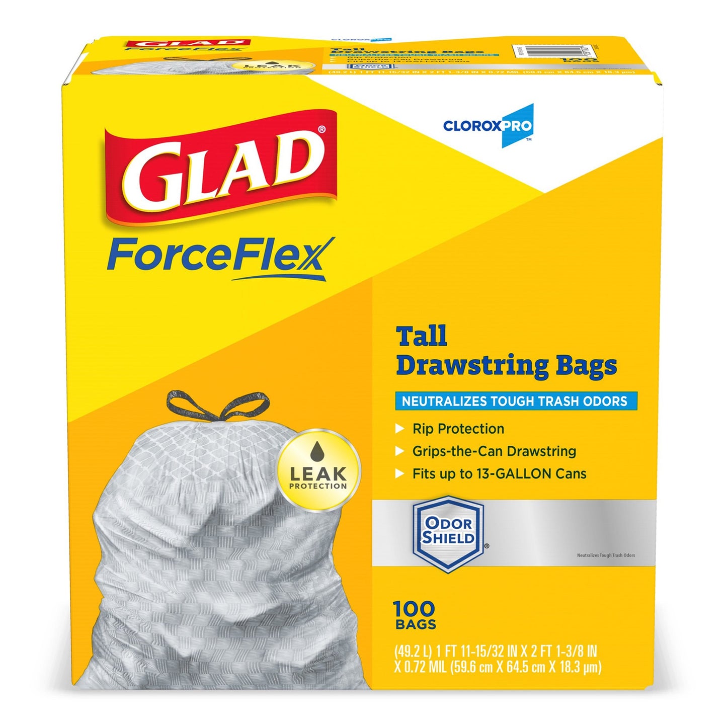 CloroxPro® Glad® ForceFlex Tall Kitchen Trash Bag 13 gal. Gray LLDPE 0.95 mil 24 X 28 Inch Flat Pack (741364_CS)