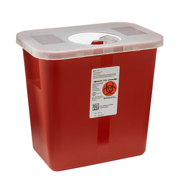 SharpSafety™ Sharps Container Red Base 10 H X 10-1/2 W X 7-1/4 D Inch Vertical Entry 2 Gallon (138112_CS)