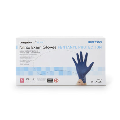 McKesson Confiderm® 6.8C Exam Glove Small NonSterile Nitrile Standard Cuff Length Textured Fingertips Blue Chemo Tested / Fentanyl Tested (1163939_BX)