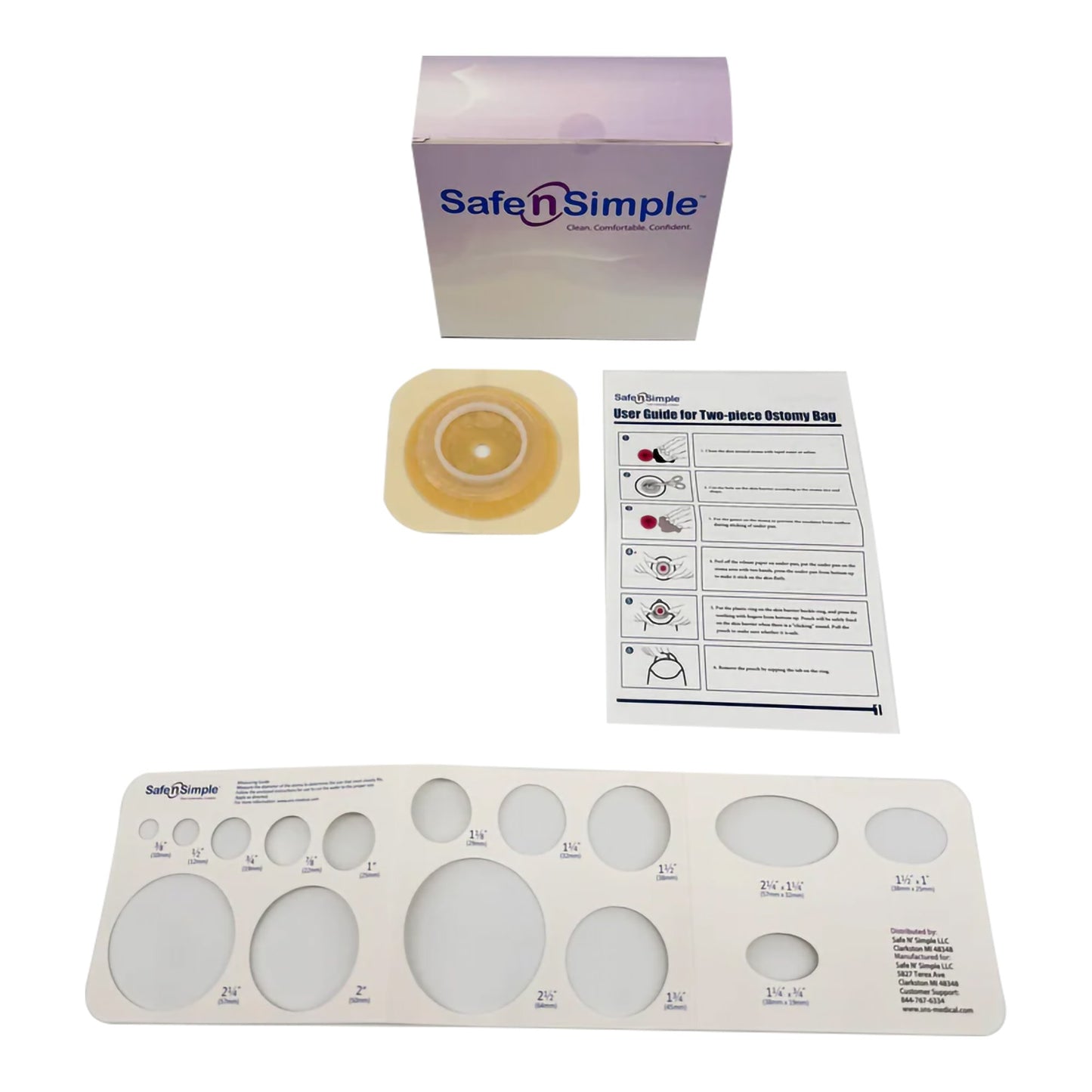 Safe N Simple Ostomy Barrier Trim to Fit, Extended Wear Adhesive Tape Collar 45 mm Flange Up to 1-1/4 Inch Opening 4-1/2 X 4-1/2 Inch (1243998_BX)