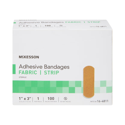 McKesson Adhesive Strip 1 X 3 Inch Fabric Rectangle Tan Sterile (466872_CS)