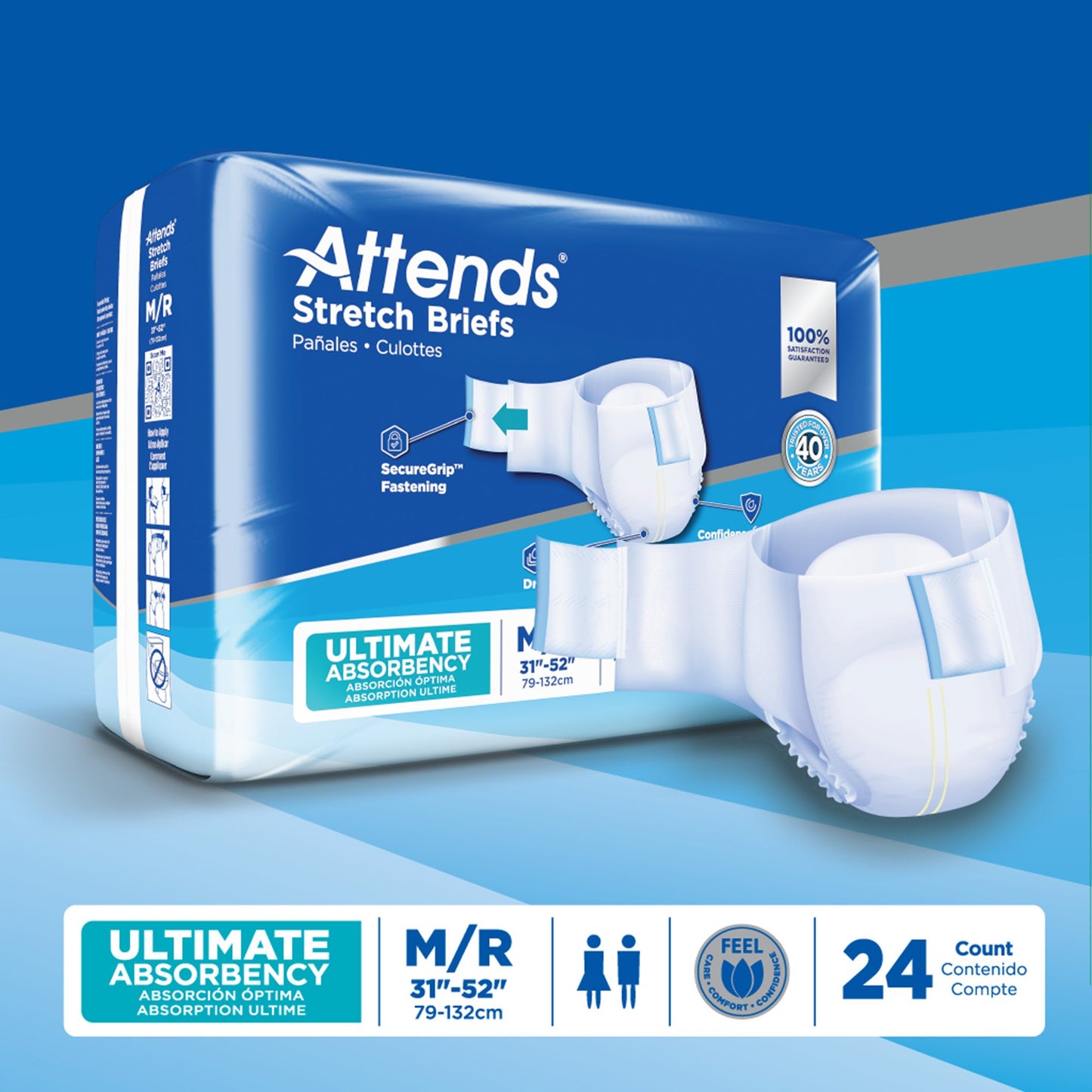 Attends® Stretch Unisex Adult Incontinence Brief Medium / Regular Disposable Heavy Absorbency (980213_CS)