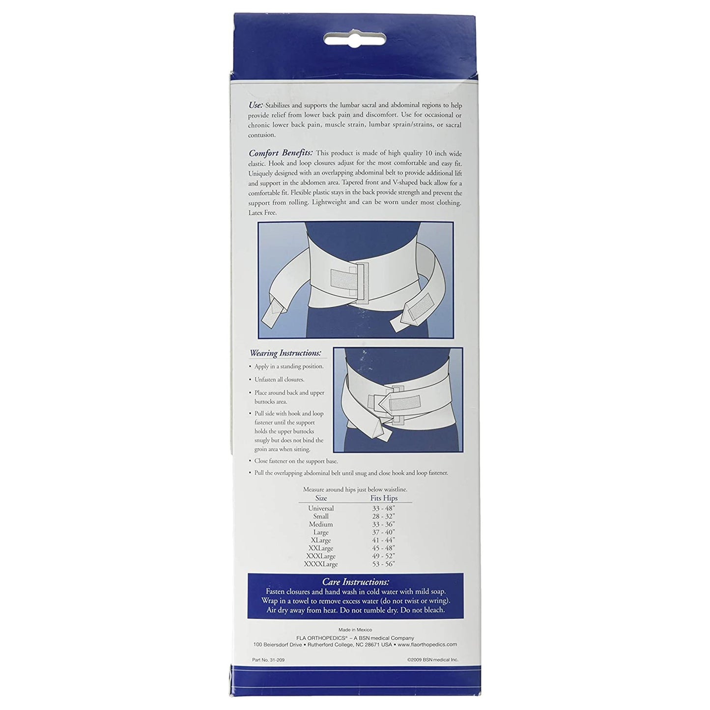 FLA Orthopedics® Standard Back Support 3X-Large Hook and Loop Closure 49 to 52 Inch Hip Circumference 10 Inch Height Adult (992942_EA)