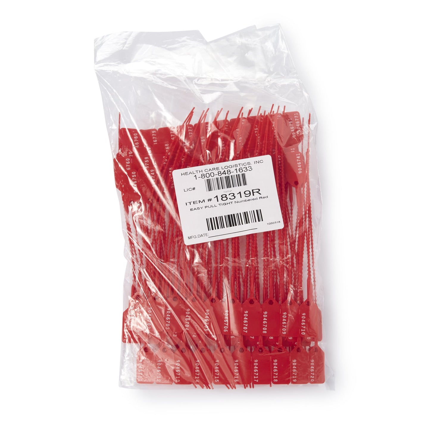 Health Care Logistics Easy Pull-Tight Seal Consecutively Numbered Red Polypropylene 8-7/8 Inch (889732_BX)