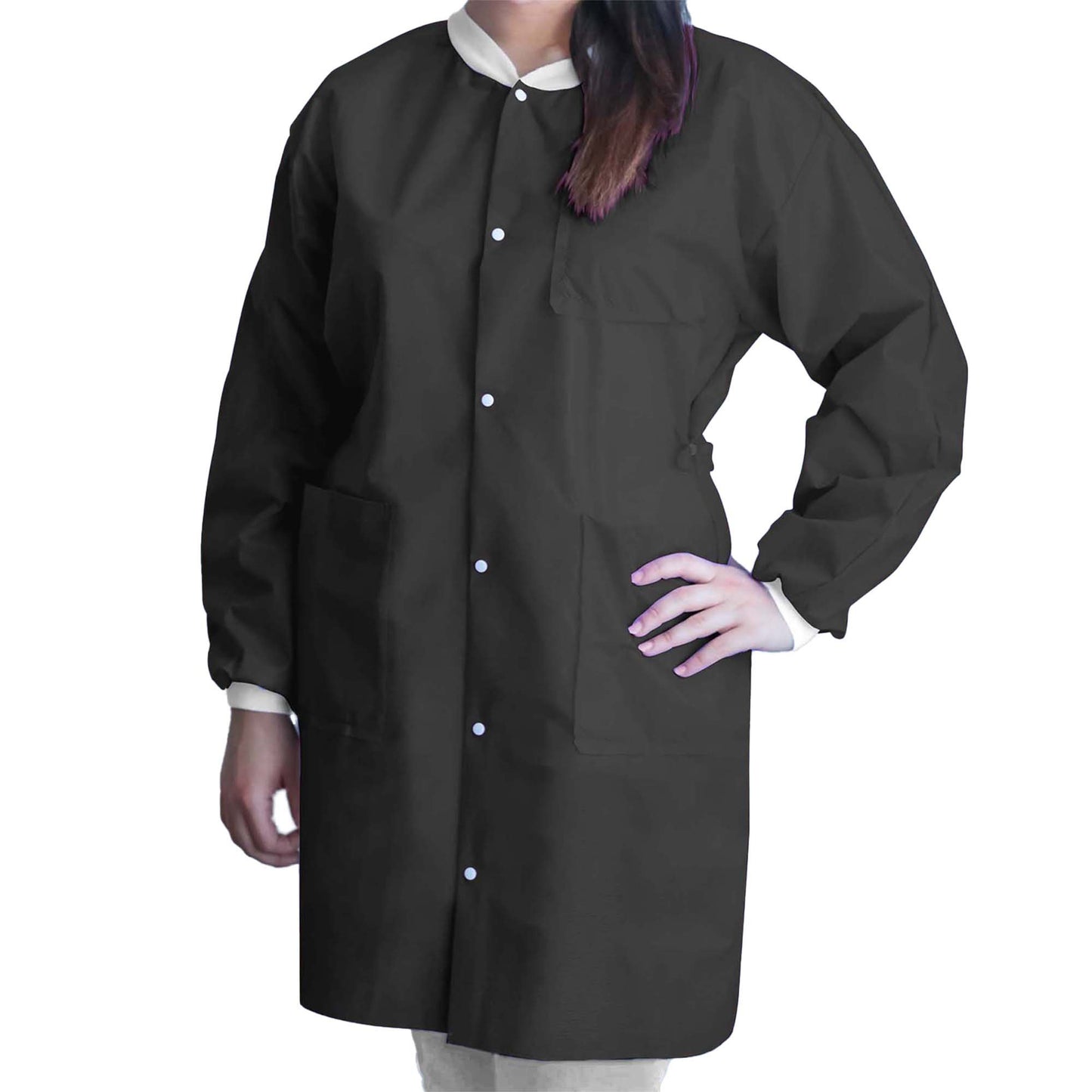 FitMe™ Lab Coat Black Large Knee Length 3-Layer SMS Disposable (1194496_BG)