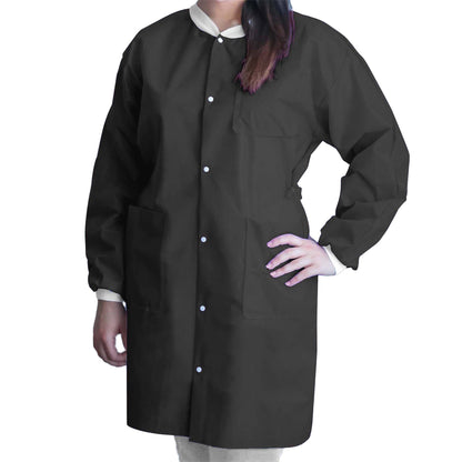 FitMe™ Lab Coat Black Large Knee Length 3-Layer SMS Disposable (1194496_BG)