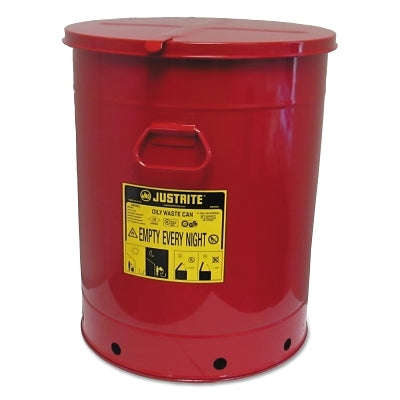 Justrite Red Oily Waste Cans, Hand Operated Cover, 21 gal, Red (400-09710)