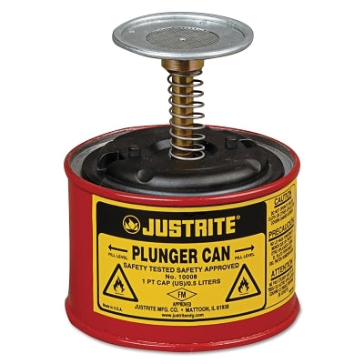 Justrite Plunger Cans, Hazardous Liquid Storage Can, 1 pt, Red (400-10008)