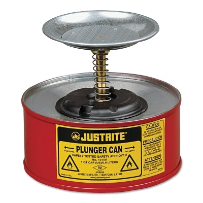 Justrite Plunger Cans, Hazardous Liquid Storage Can, 1 qt, Red (400-10108)