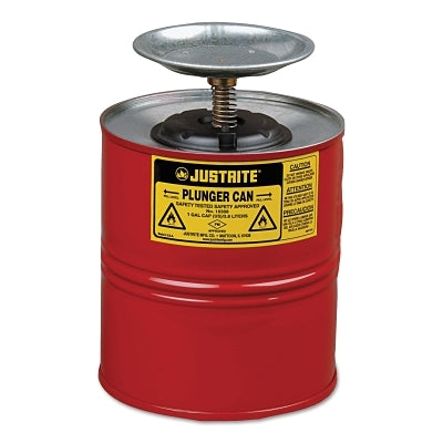 Justrite Plunger Cans, Hazardous Liquid Storage Can, 1 gal, Red (400-10308)