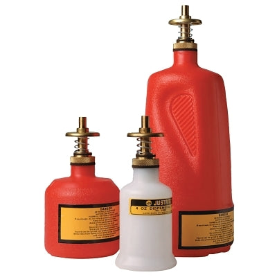 Justrite Nonmetallic Dispensing Can, 8 oz, Polyethylene, Red, Brass Valve (400-14004)