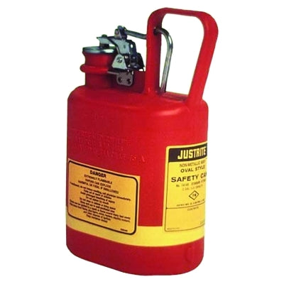 Justrite Oval Nonmetallic Type l Safety Cans for Flammables, 1 gal, Red, Stainless Steel (400-14160)