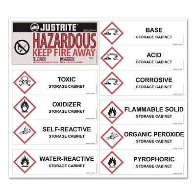 Justrite Hazardous Material Safety Cabinet Application Specific Label, 12 in H x 10 in W, Haz-Alert™ Hazardous - Keep Fire Away, Pack (400-29017)