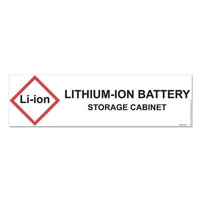 Justrite Hazardous Material Safety Cabinet Application Specific Label, 12 in H x 10 in W, Lithium-Ion Battery Storage Cabinet (400-29018)