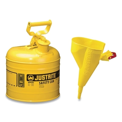 Justrite Type I Steel Safety Can, Diesel, 2 gal, Yellow, with Funnel (400-7120210)