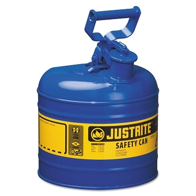 Justrite Type l Steel Safety Can, Kerosene, 2 gal, Blue, Includes SS Flame Arrestor/Swinging Handle (400-7120300)