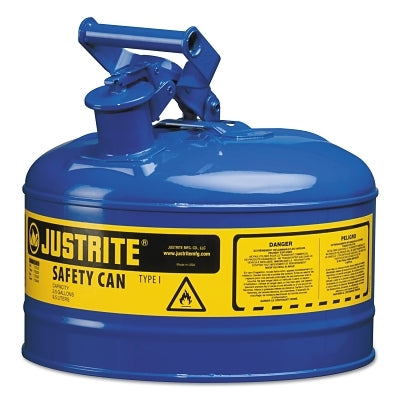 Justrite Type l Steel Safety Can, Kerosene, 2.5 gal, Blue, Includes SS Flame Arrestor/Swinging Handle (400-7125300)