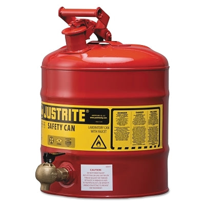 Justrite Type I Safety Cans, Flammables, 5 gal, Red, w/540 Faucet (400-7150140)