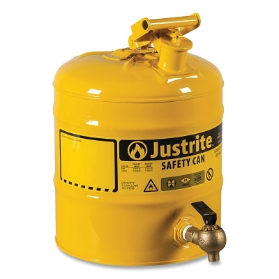 Justrite Type I Shelf Safety Can, 5 gal, Yellow, Steel, Bottom 08540 Faucet (400-7150240)