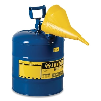 Justrite Type l Steel Safety Can, Kerosene, 5 gal, Blue, Includes Poly Funnel/SS Flame Arrestor/Swinging Handle (400-7150310)