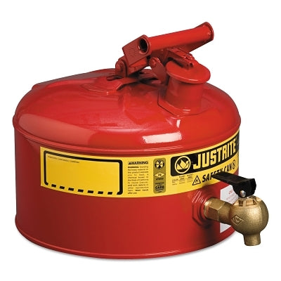 Justrite Red Steel Safety Cans for Laboratories, Hazardous Liquid Storage, 2.5 gal, Red (400-7225140)