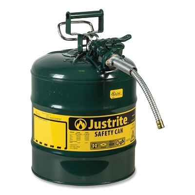 Justrite Type II AccuFlow™ Safety Can, Oil, 5 gal, Green, Includes 5/8 in OD Flexible Metal Hose (400-7250420)