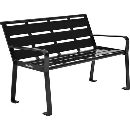 Global Industrial 4' Outdoor Horizontal Steel Slat Park Bench w/ Back, Black (WB436974BK)