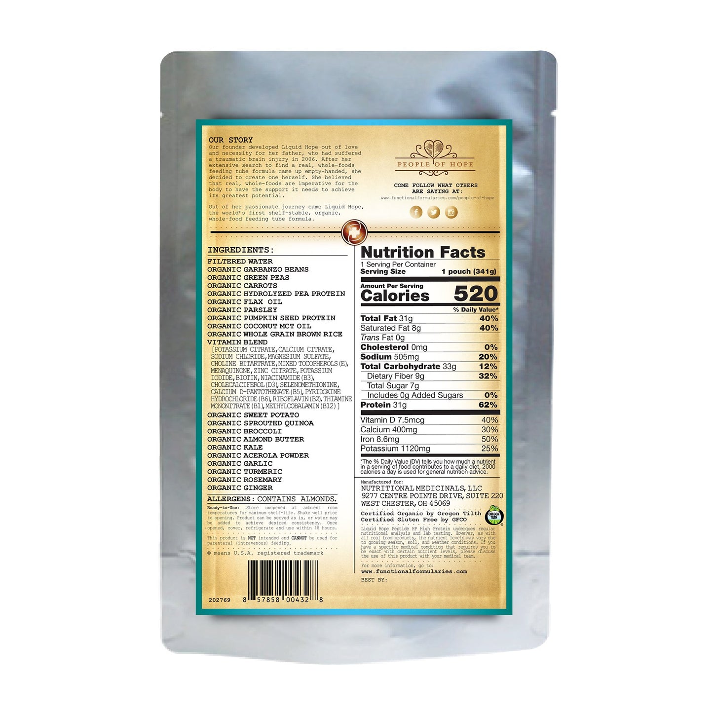 Liquid Hope® Peptide HP Formula Oral Supplement Unflavored Liquid 12 oz. Pouch (1204910_CS)