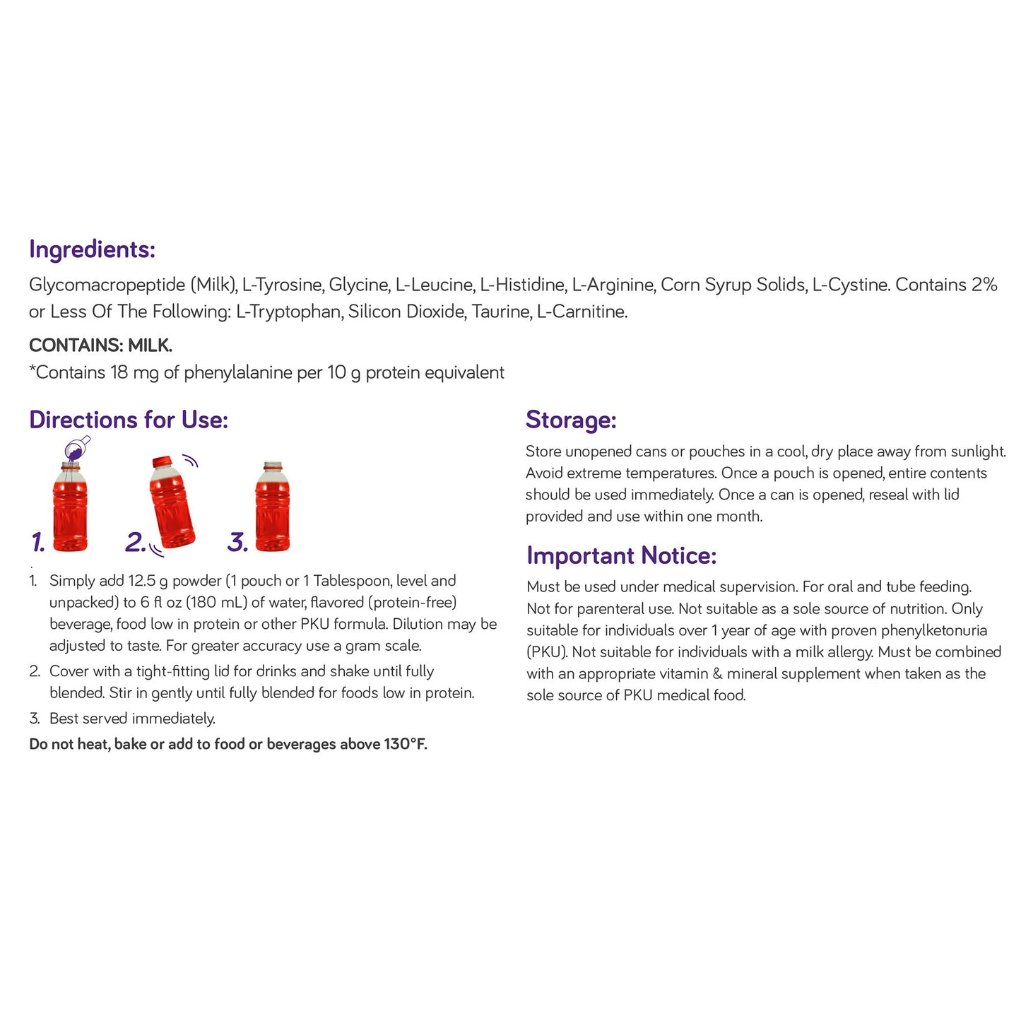 PhenylAde® GMP Mix-In Oral Supplement Unflavored Powder 12.5 Gram Individual Packet (1258419_CS)