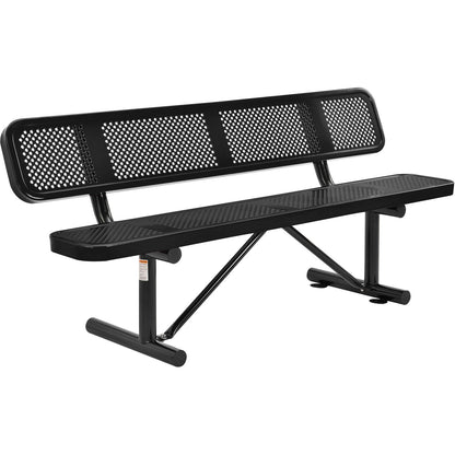Global Industrial 6' Outdoor Steel Picnic Bench w/ Backrest, Perforated Metal, Black (WB694557BK)