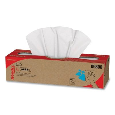 Kimberly-Clark WypAll® L30 Wipers, White, 9.8 in W x 16.4 in L, Pop-Up Box, 100 Sheets per Box/8 Box per Case (993-05800)