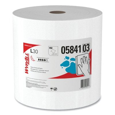 Kimberly-Clark WypAll* L30 Wipers, White, 12.4 in W x 13.4 in L, Jumbo Roll, 950 per Roll/1 Roll per Case (993-05841)