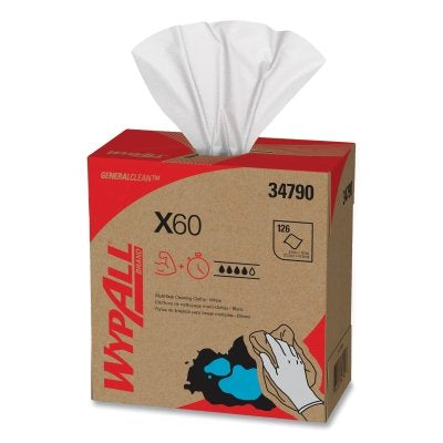 Kimberly-Clark X60 Cloth Wiper, White, 8.34 in W x 16.8 in L, Pop-Up™ Box, 118 Sheets/Box (993-34790)