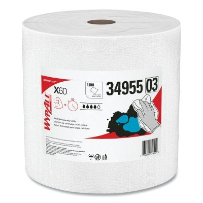 Kimberly-Clark X60 Cloth Wiper, White, 13.4 in W x 12.4 in L, Jumbo Roll, 1,100 Sheets/Roll (993-34955)