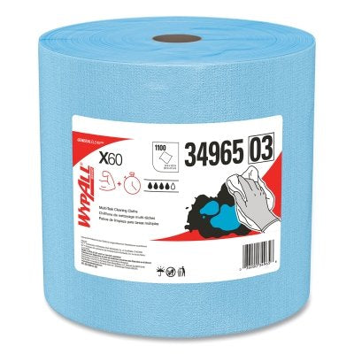 Kimberly-Clark X60 Cloth Wiper, Blue, 13.4 in W x 12.4 in L, Jumbo Roll, 1,100 Sheets/Roll (993-34965)