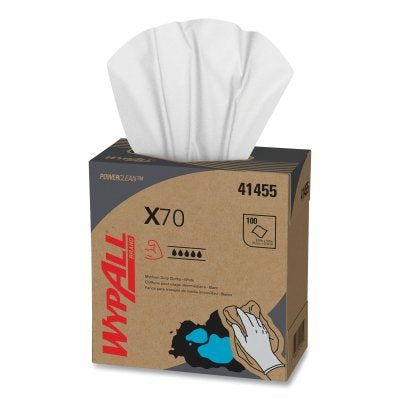 Kimberly-Clark WypAll® X70 Cloths, White, 8.34 in W x 16.8 in L, 100 Sheets/Unit, Box, 10 BX/CA (993-41455)
