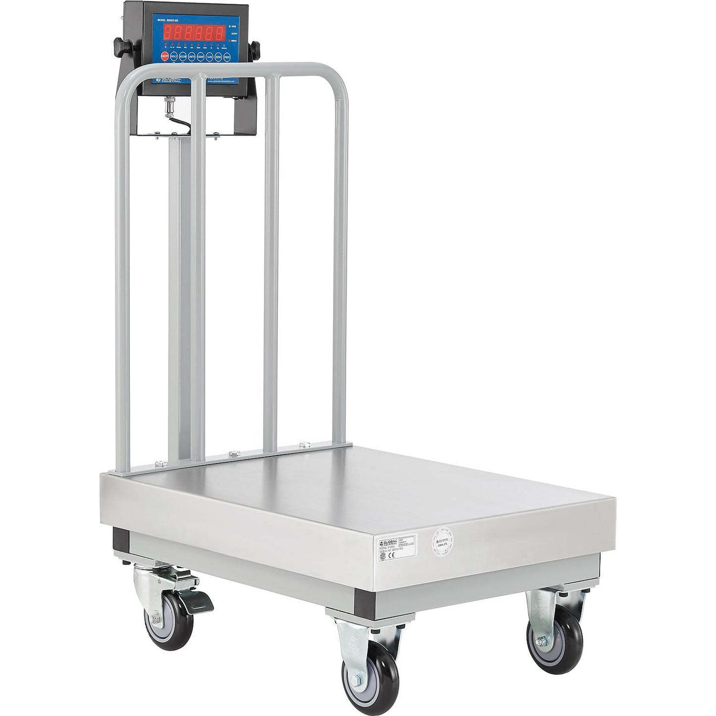 Global Industrial NTEP Mobile Bench Scale w/ Backrail, LED Display, 500 lb x 0.1 lb (WB412664)