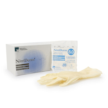 NitriDerm® Surgical Glove Size 8 Sterile Nitrile Standard Cuff Length Fully Textured White Chemo Tested (1162691_CS)