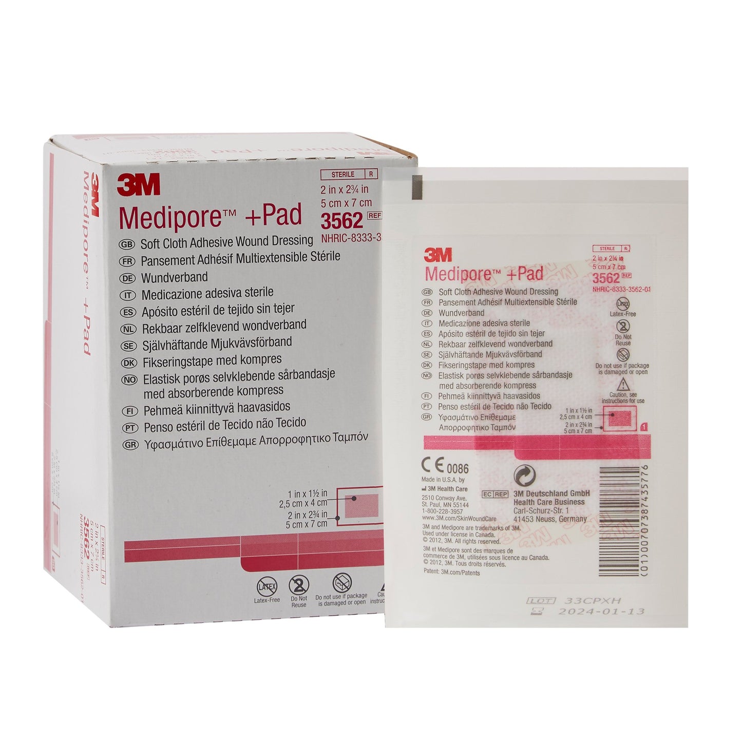 3M™ Medipore™ Adhesive Dressing 2 X 2-3/4 Inch Soft Cloth Rectangle White Sterile (324093_EA)