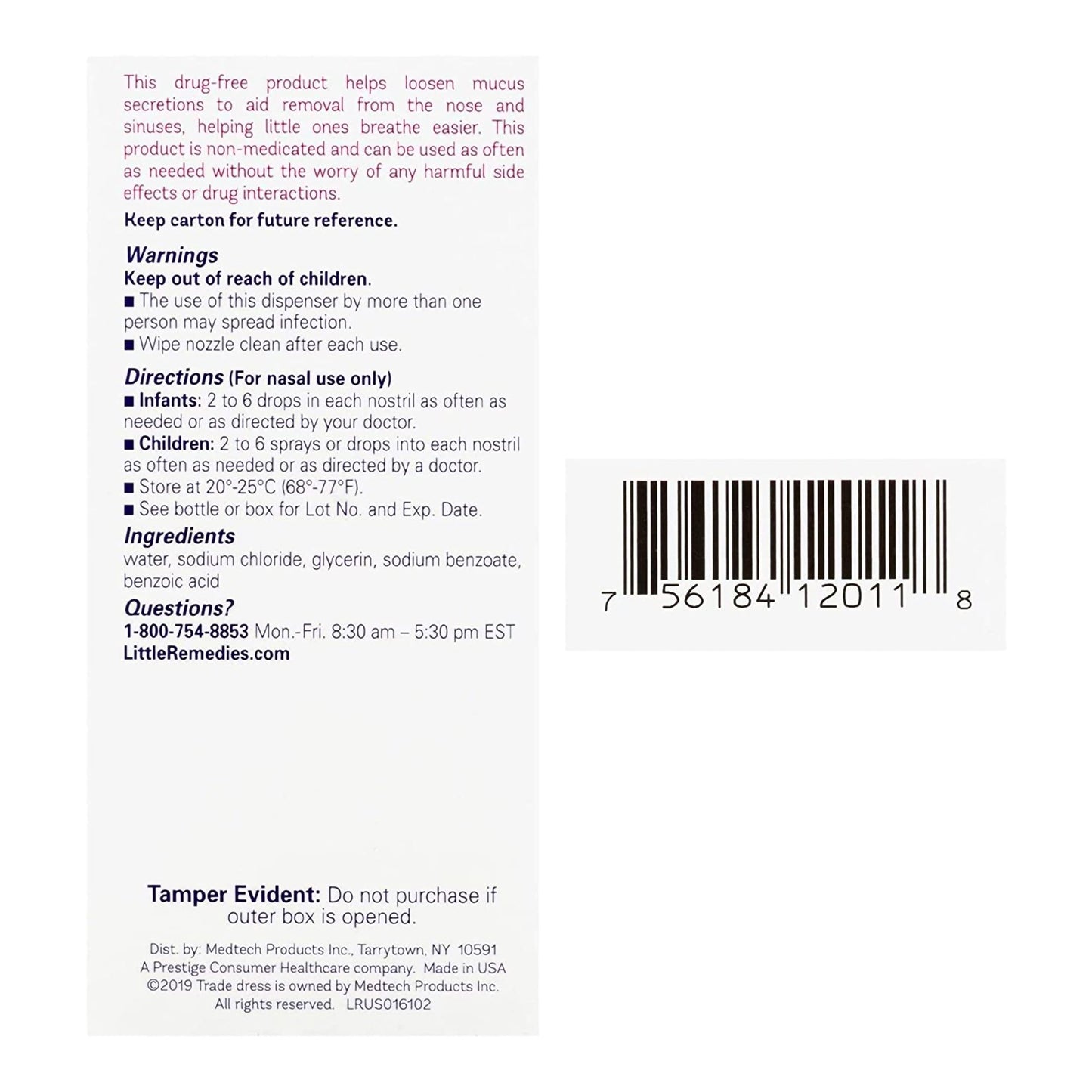 Little Remedies® Saline Nasal Spray 0.65% Strength 1 oz. (1231451_EA)