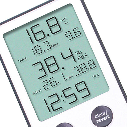 Traceable® Digital Thermometer / Hygrometer Fahrenheit / Celsius 32° to 122°F (0° to 50°C) Internal Sensor Flip-out Stand / Wall Mount Battery Operated (897971_EA)