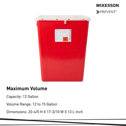 McKesson Prevent® Sharps Container Red Base 20-4/5 H X 17-3/10 W X 13 L Inch Vertical Entry 12 Gallon (854429_CS)