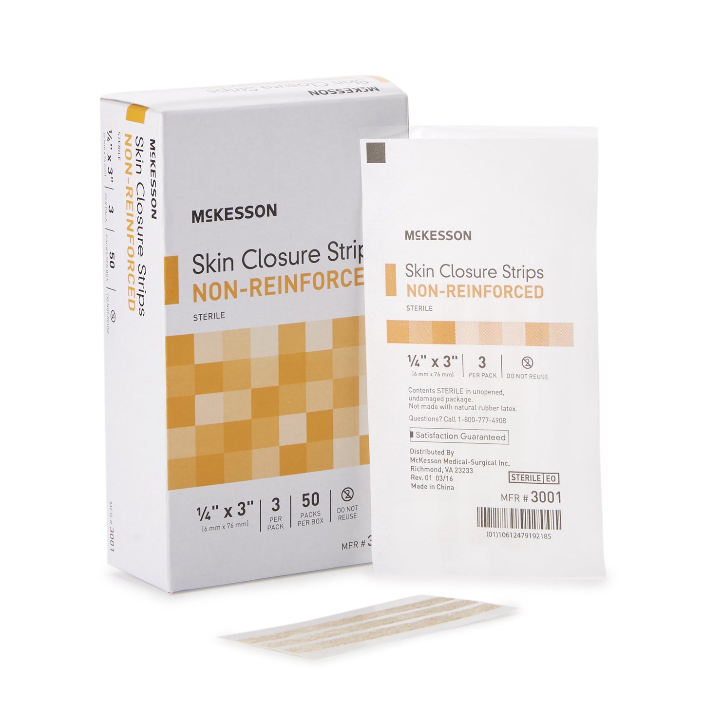 McKesson Skin Closure Strip 1/4 X 3 Inch Nonwoven Material Flexible Strip Tan (876300_PK)