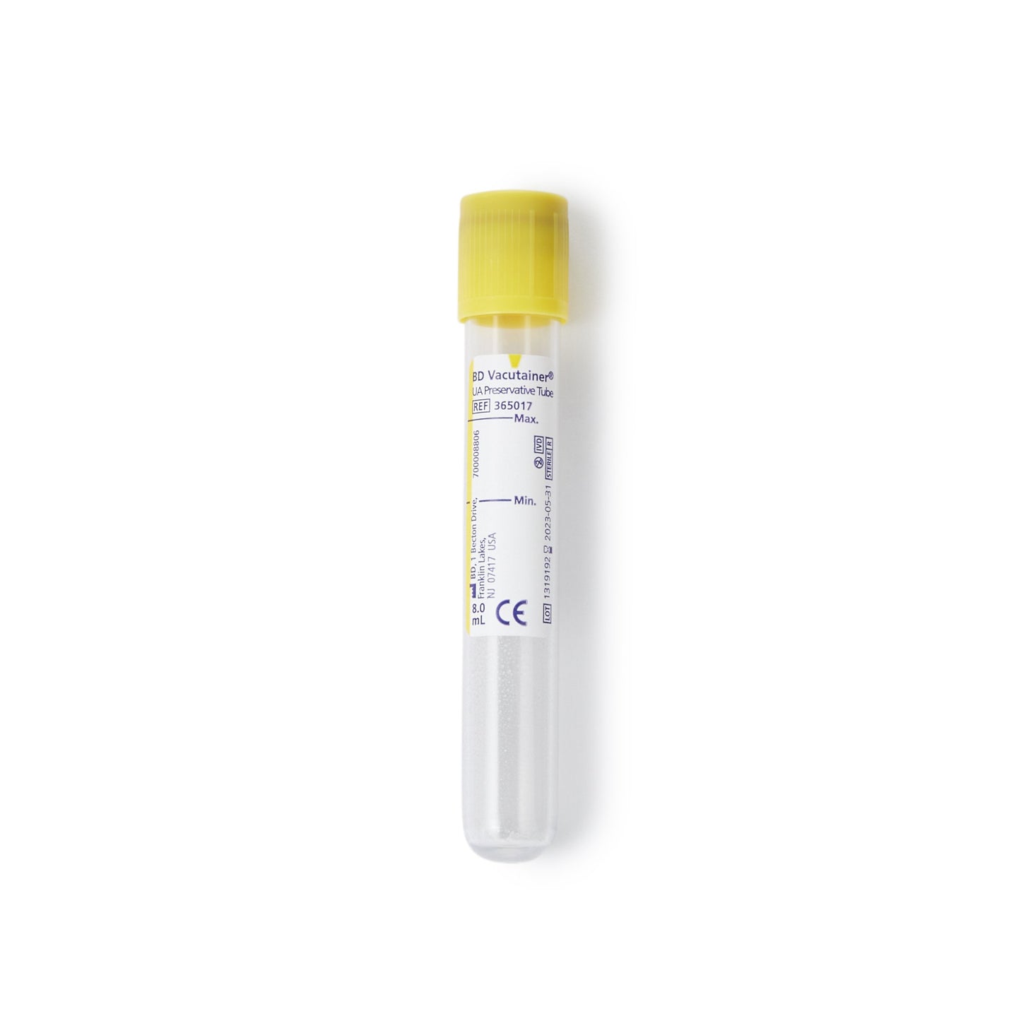 BD Vacutainer® Urinalysis Tube Chlorhexidine / Ethyl Paraben / Sodium Propionate Additive 8 mL BD Hemogard™ Closure Polyethylene Terephthalate (PET) Tube (801750_CS)