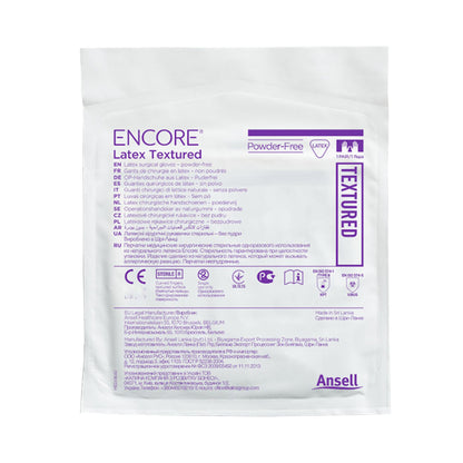 ENCORE® Latex Textured Surgical Glove Size 8 Sterile Latex Standard Cuff Length Fully Textured Ivory Chemo Tested (221025_CS)